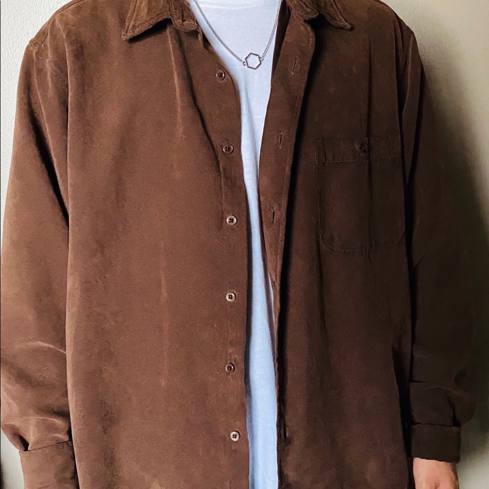 Brown Velvet Button-Up/Size XL